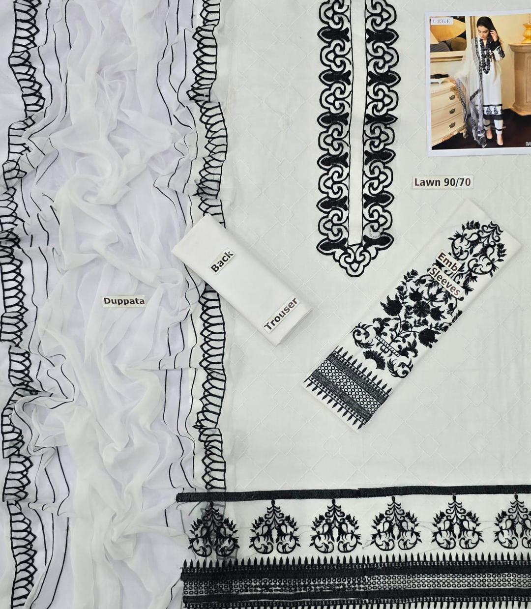 Embroidered Lawn Suit Set in White