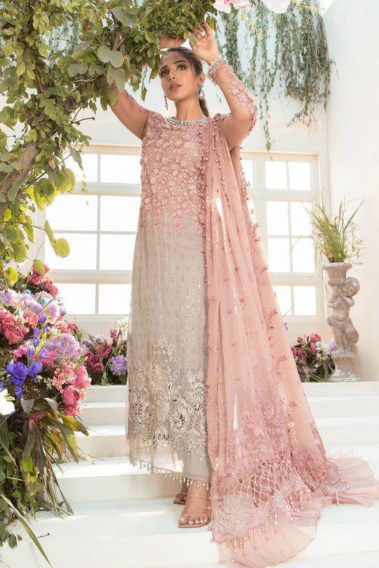 Embroidered Chiffon Suit in Soft Pink Unstitched