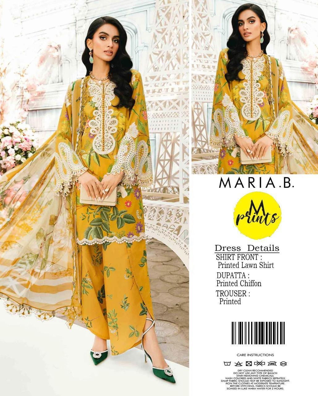 Maria B 3PC Yellow Lawn – M Prints