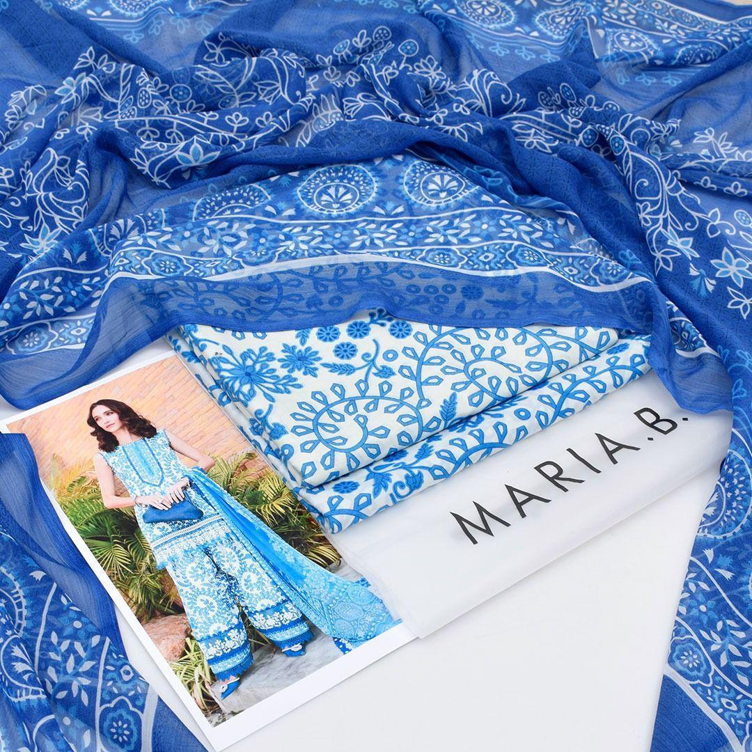 Maria B 3PC Blue Lawn – M Prints