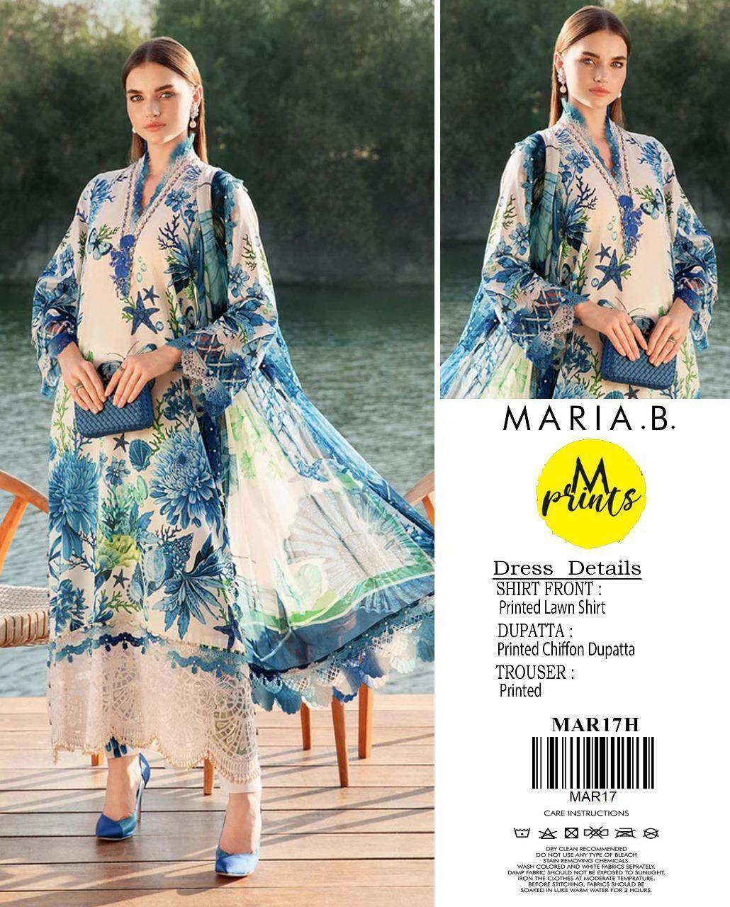 Maria B 3PC BLUE Lawn – M Prints