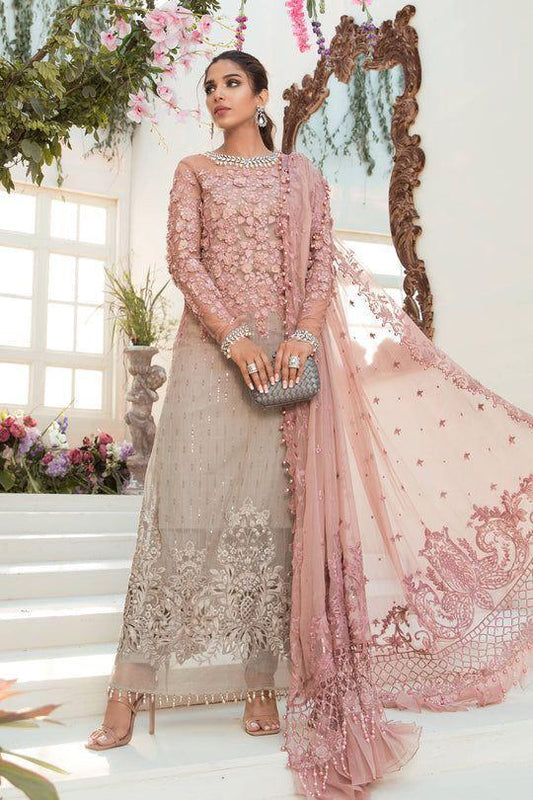 Embroidered Chiffon Suit in Soft Pink Unstitched