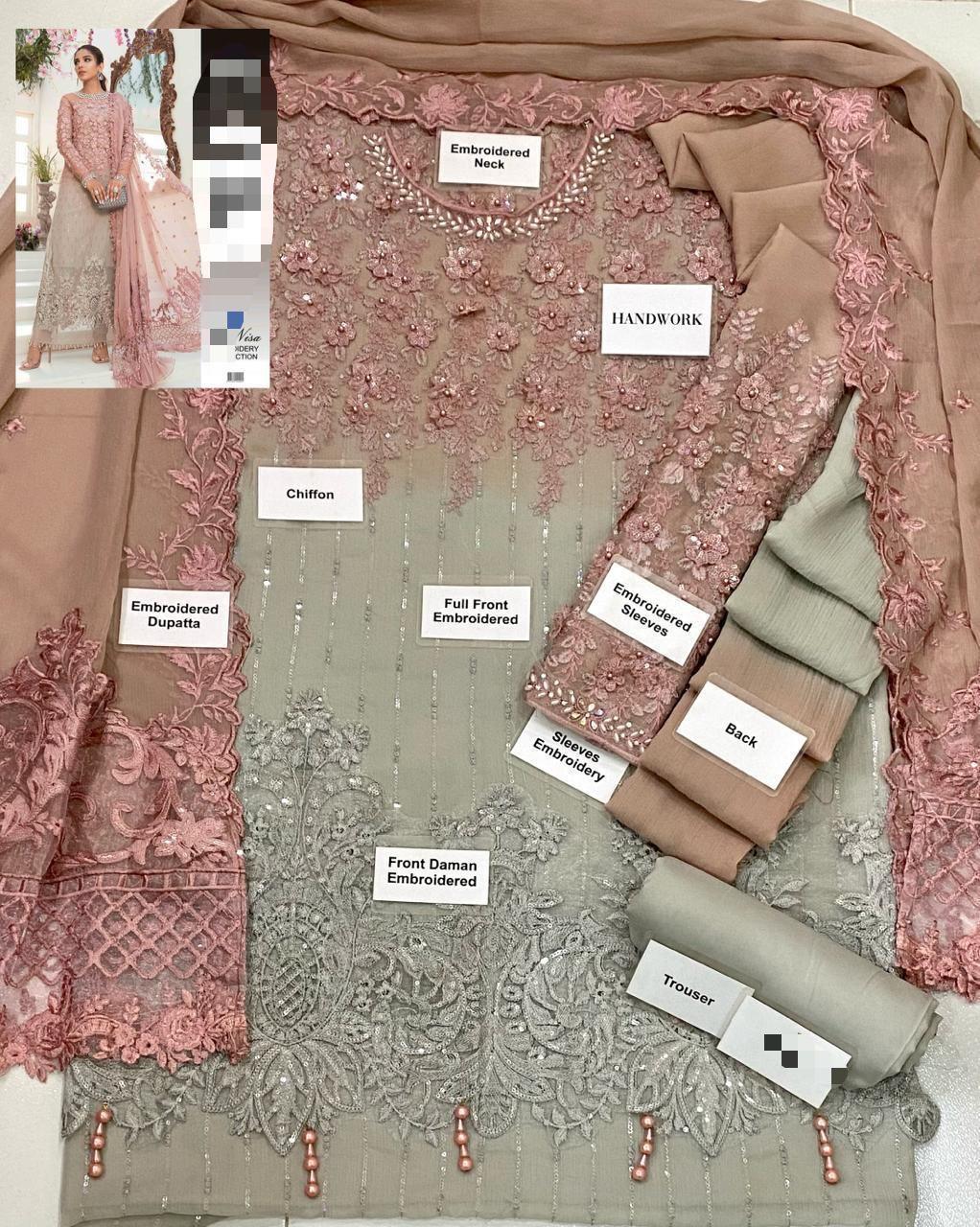 Embroidered Chiffon Suit in Soft Pink Unstitched