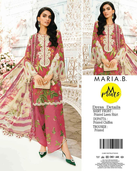 Maria B 3PC Lawn – M Prints Pink