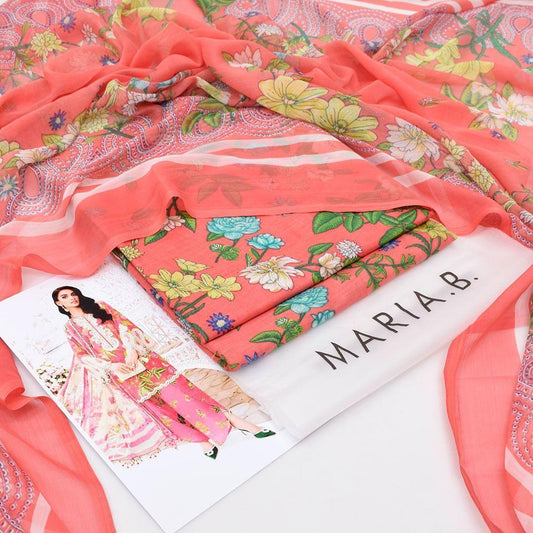 Maria B 3PC Lawn – M Prints Pink