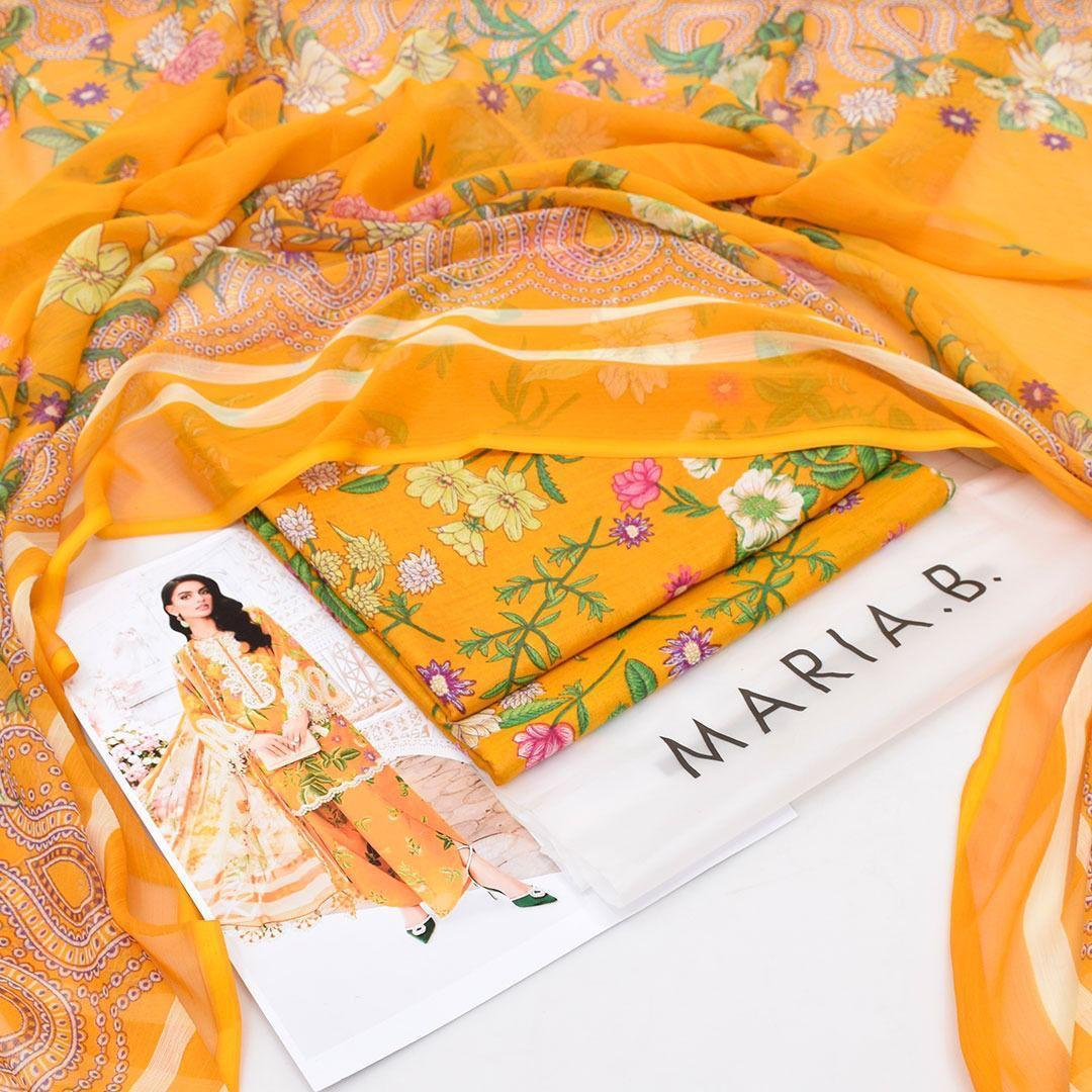 Maria B 3PC Yellow Lawn – M Prints