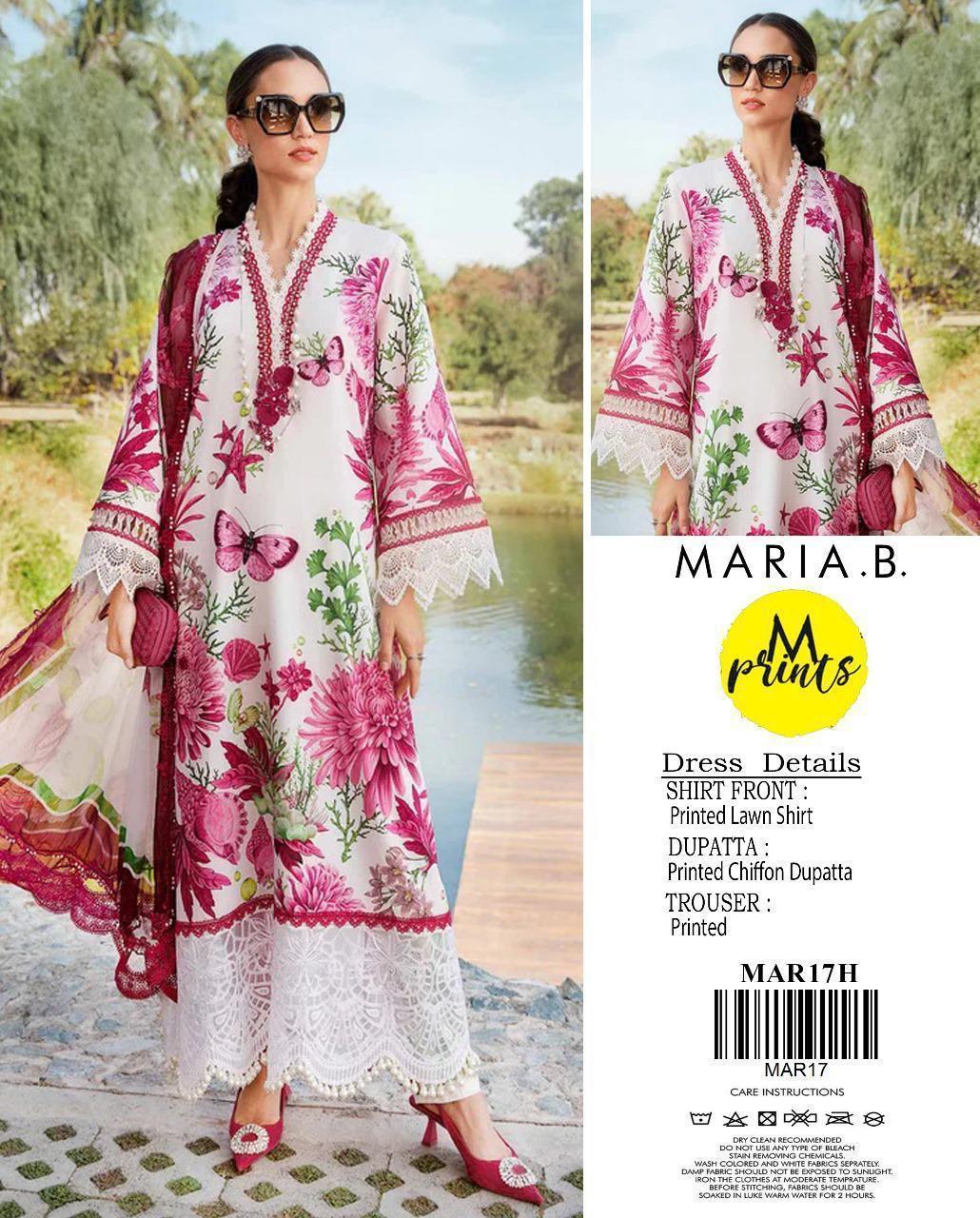 Maria B 3PC Pink  Lawn – M Prints