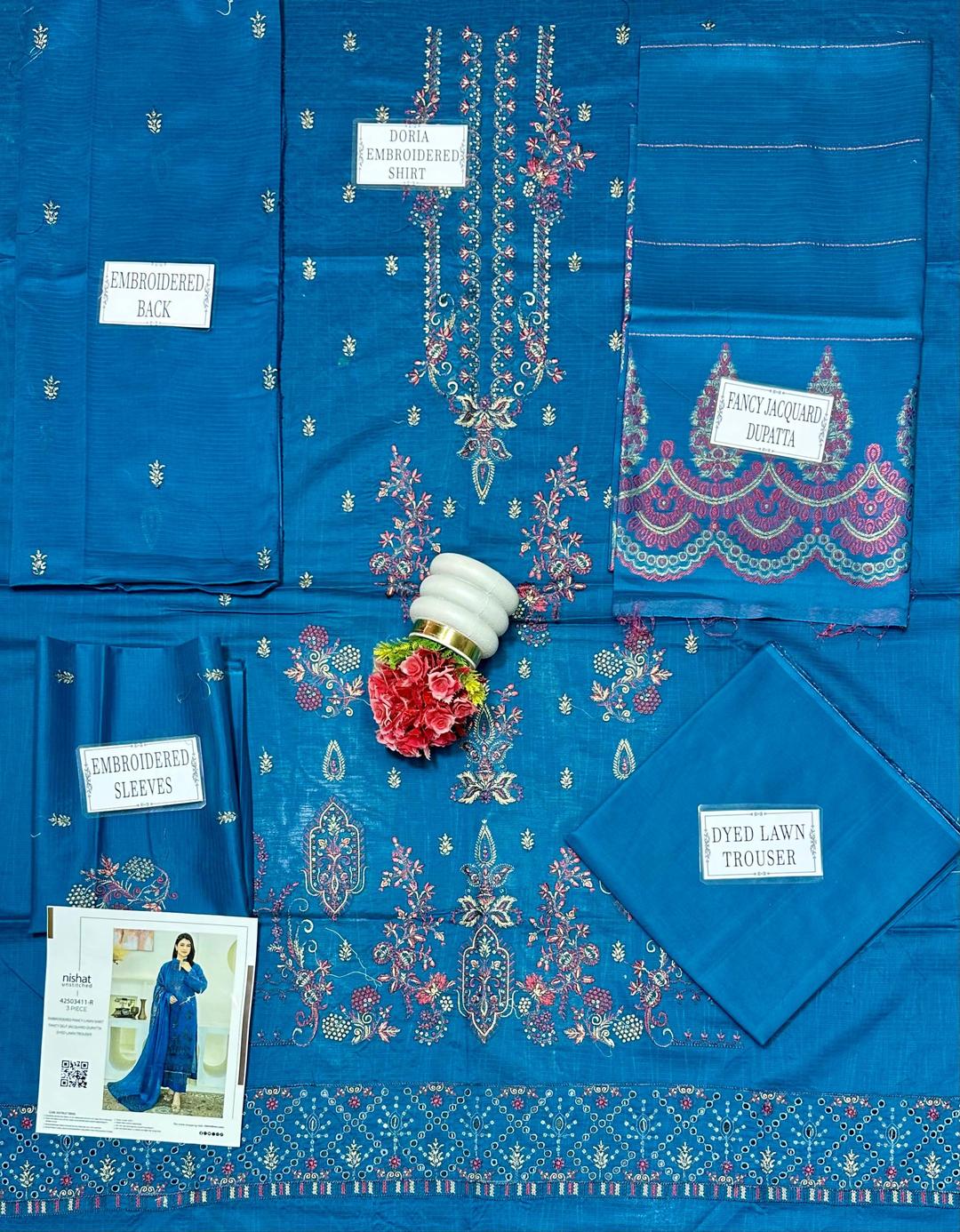 3 Pcs Women's Unstitched Embroidered Suit