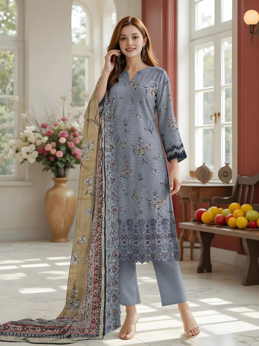 Women's Unstitched Printed Embroidered Suit