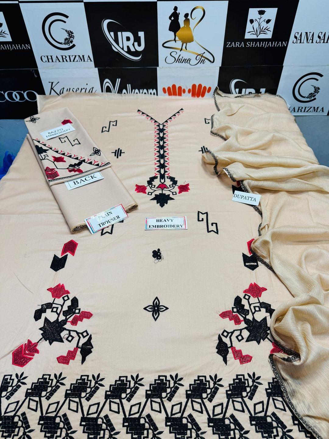 3 Pcs Women's Unstitched Embroidered Suit