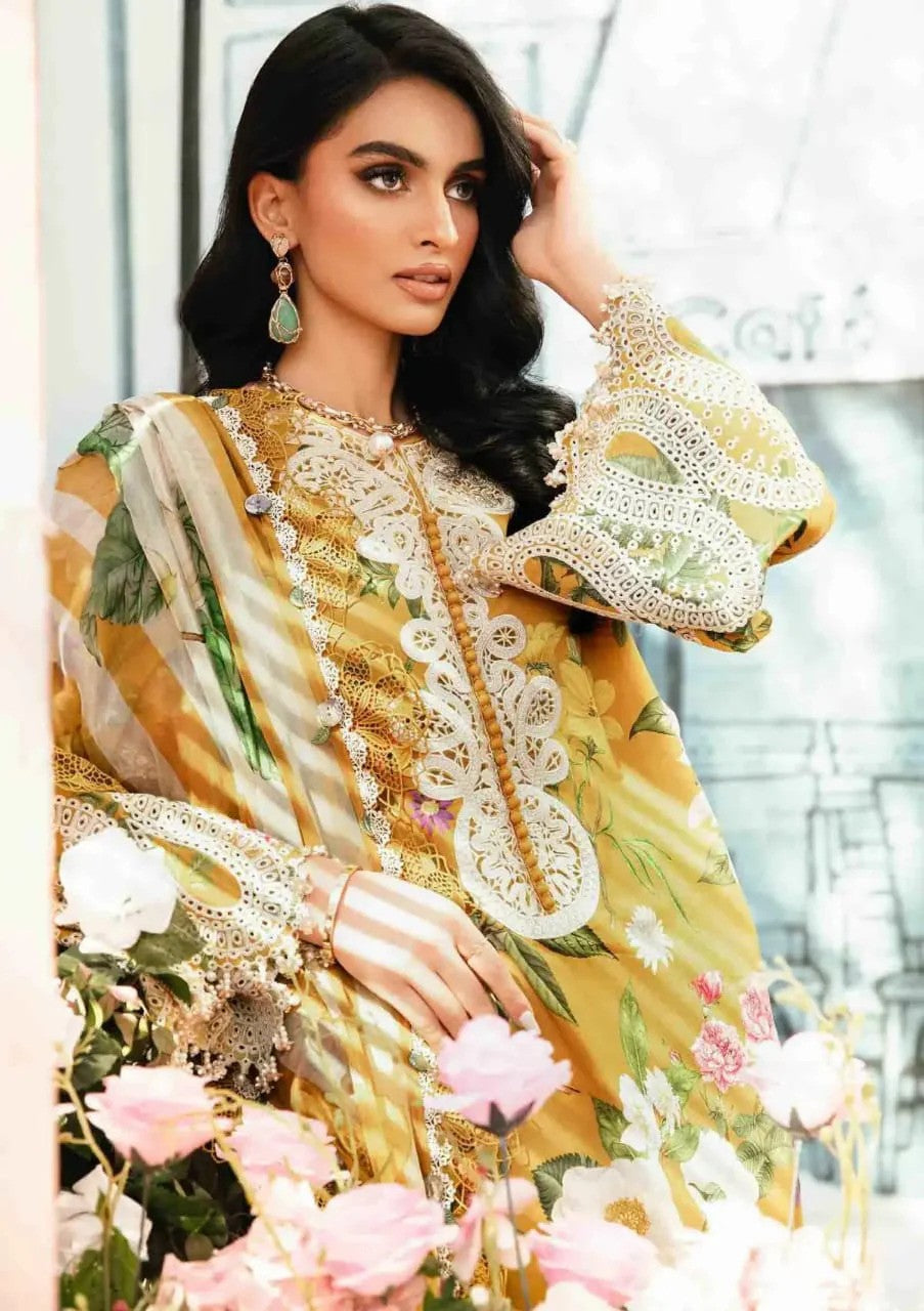 Maria B 3PC Yellow Lawn – M Prints